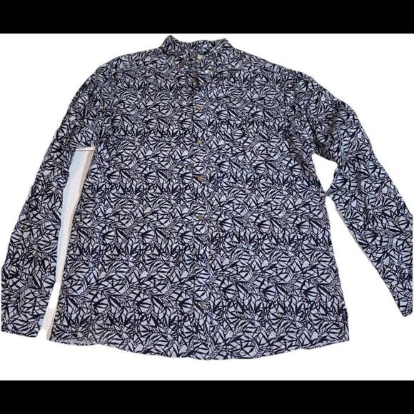 Rowm Geometric Designer Printed Button Up Long Sleeve Polo Large Tall - Picture 1 of 10